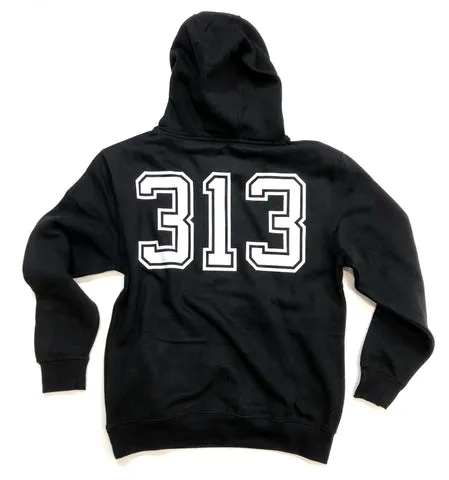 313 Detroit Renaissance Trefoil Black Pullover Hoodie, Unisex