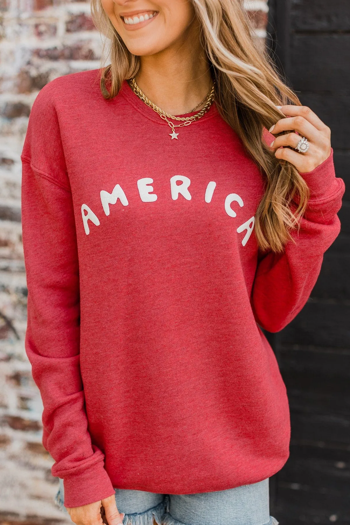 America Crew Neck Pullover- Red