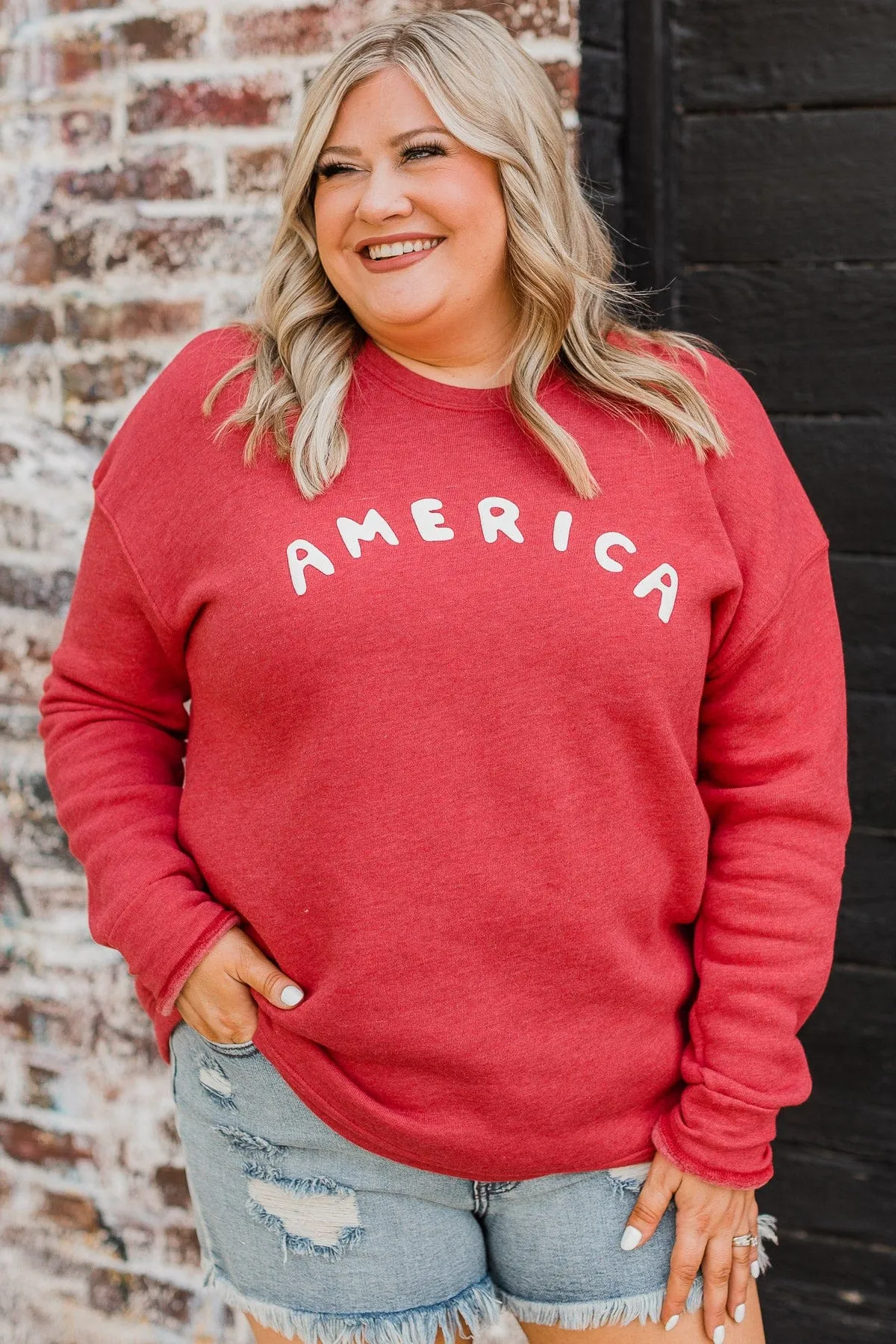 America Crew Neck Pullover- Red