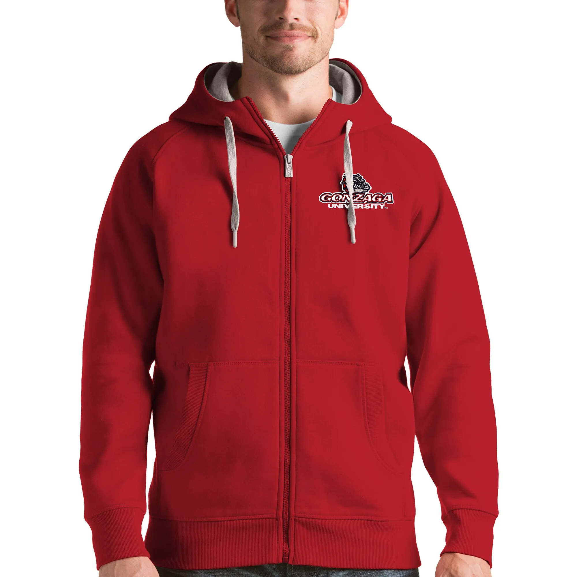 Antigua Gonzaga Bulldogs Red Victory Full-Zip Hoodie