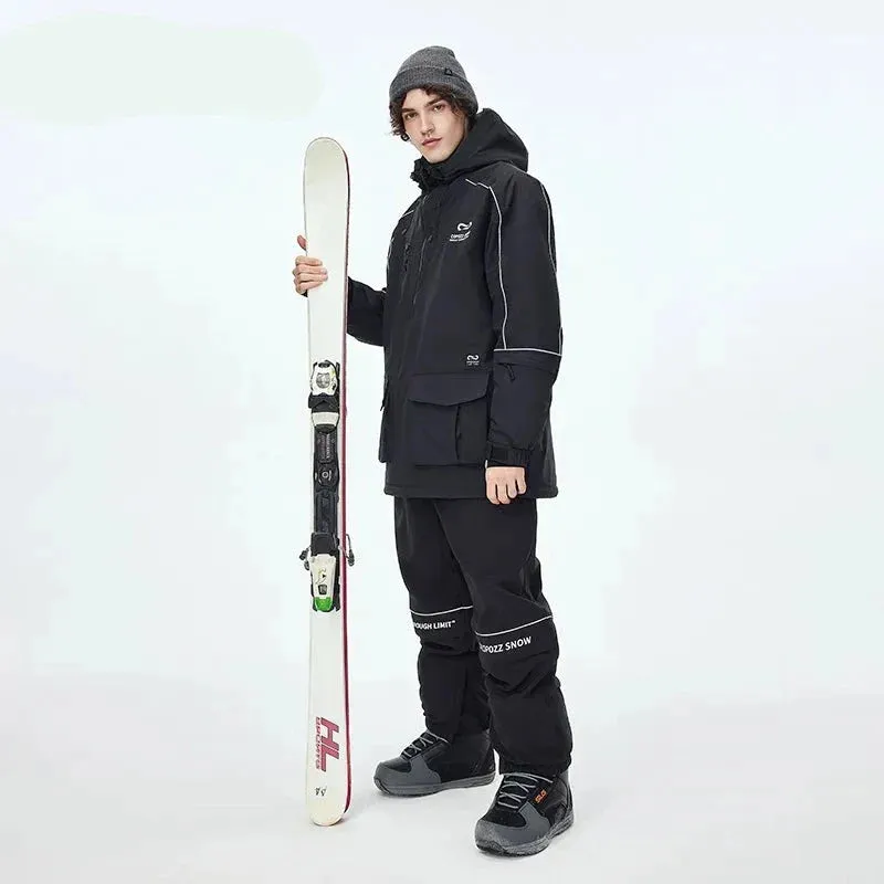 Ashore Ski Shop Waterproof Thicken Ski Suit Men Hooded Windproof Ski Jacket men Ski Pants Outdoor Snowboard Ski Coat