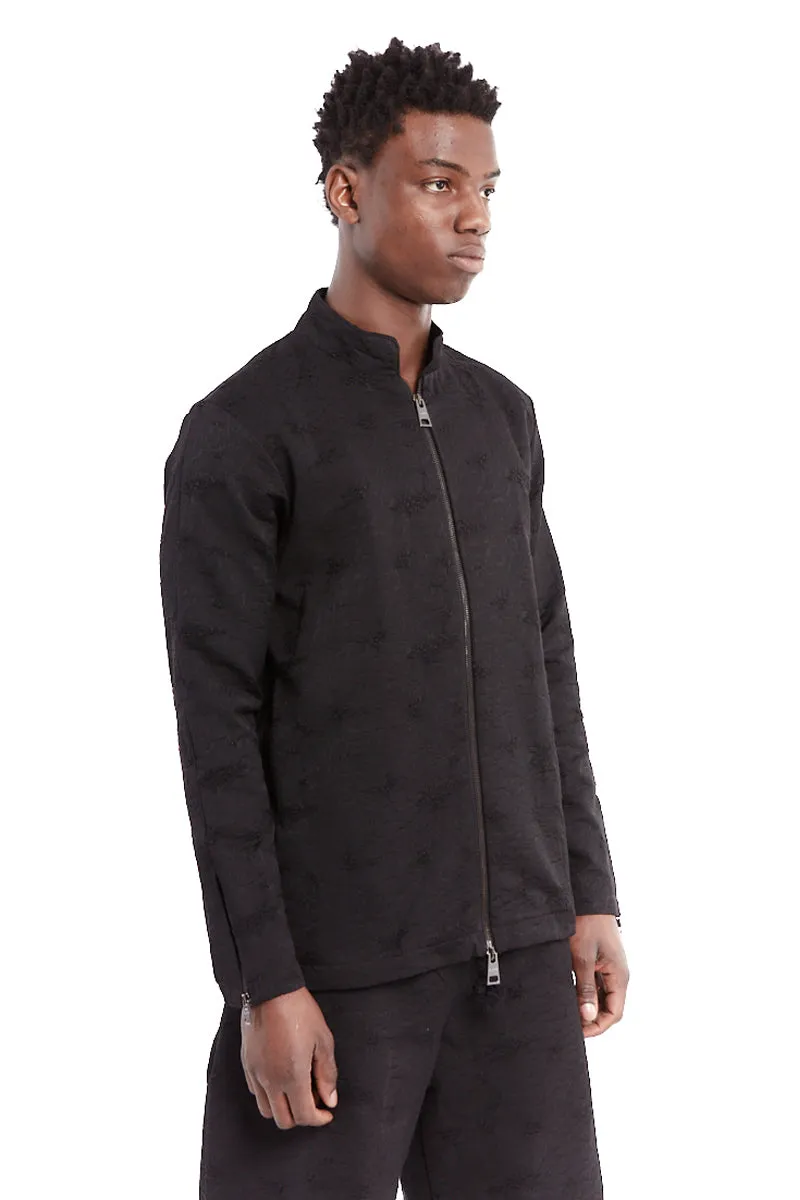 BLACK JACQUARD ZIP JACKET