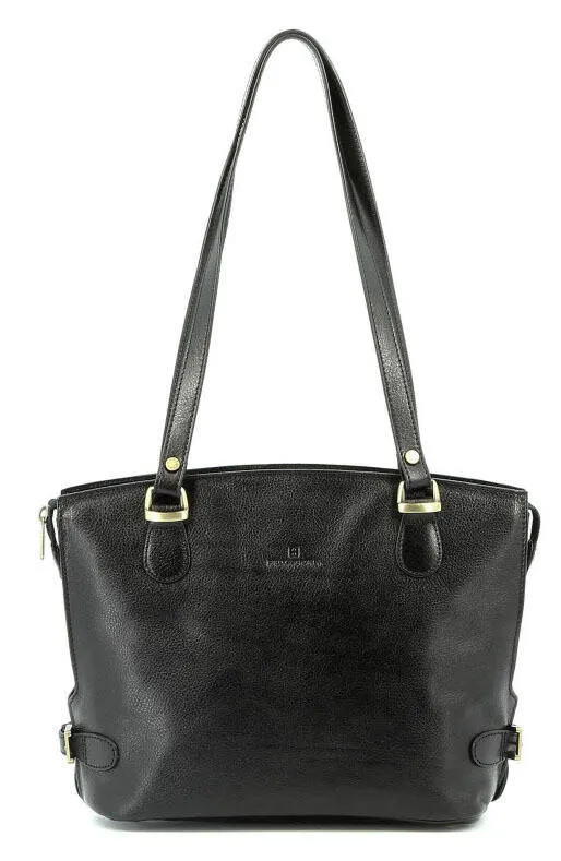 Black leather cowhide shoulder bag 111807