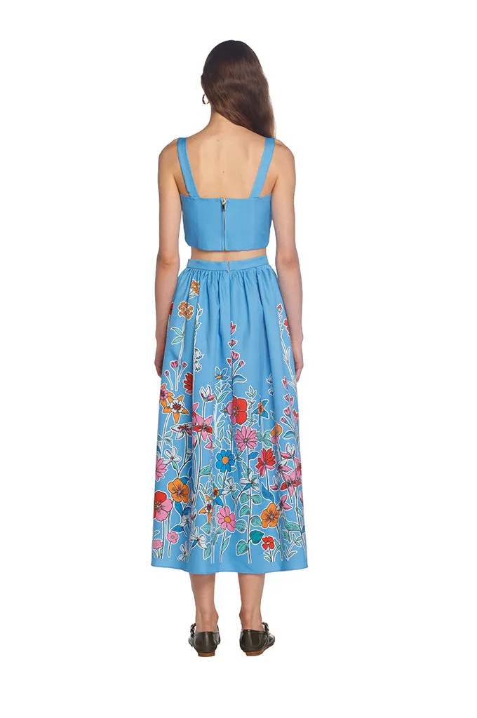 Blue Hibiscus Midi Skirt