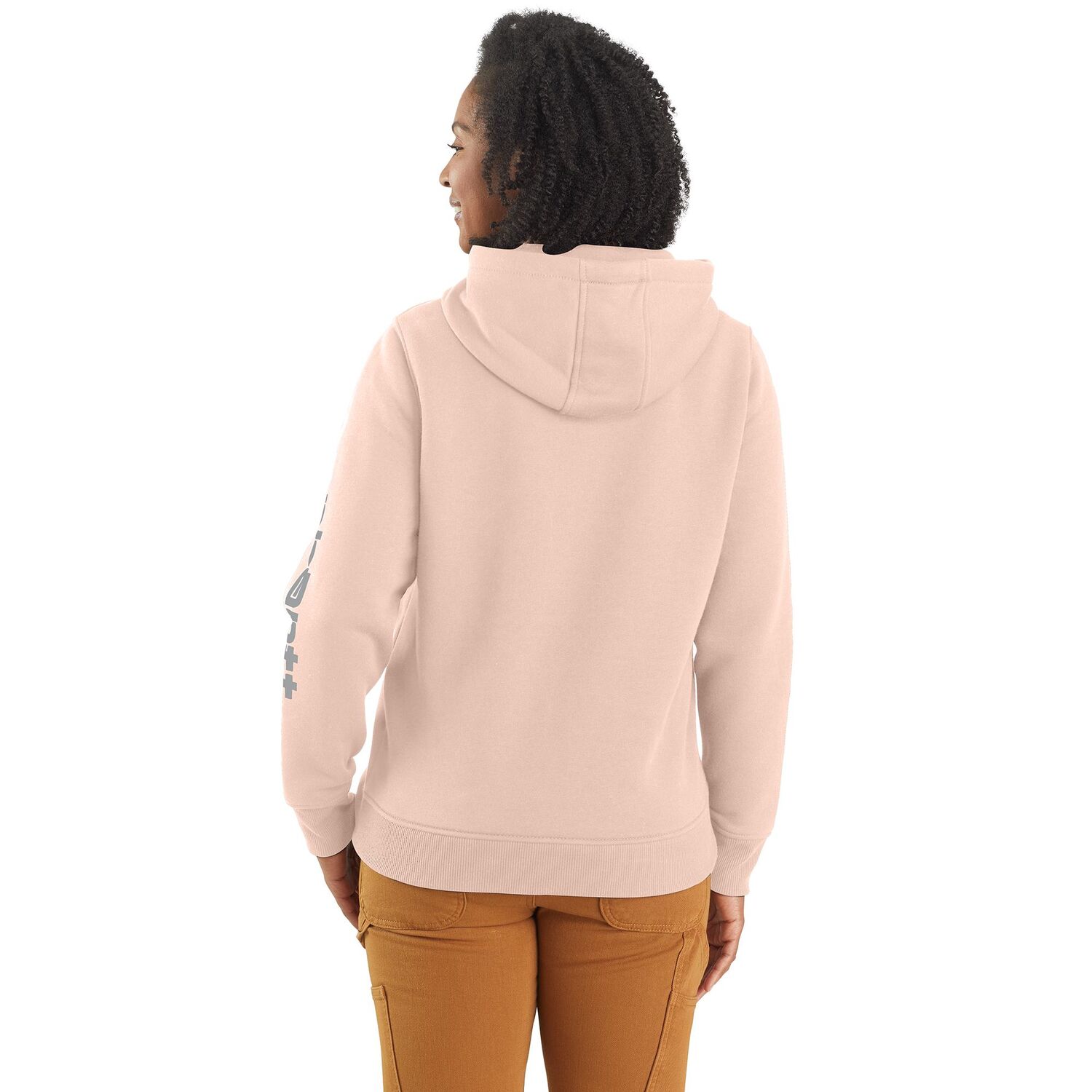 Carhartt Women's Relaxed Fit Midweight Logo Sleeve Graphic Hoodie in Georgia Peach