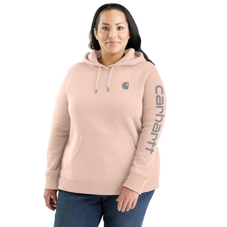 Carhartt Women's Relaxed Fit Midweight Logo Sleeve Graphic Hoodie in Georgia Peach