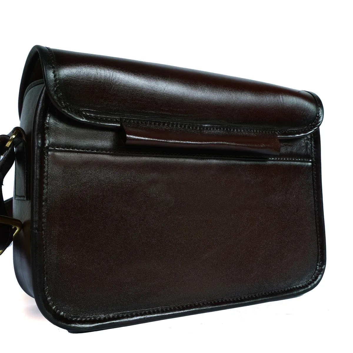 Dark Brown Leather Sling Bag with Adjustable Buckle