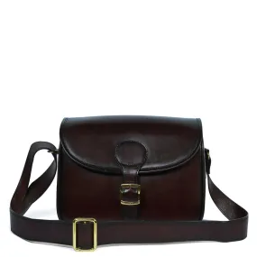 Dark Brown Leather Sling Bag with Adjustable Buckle