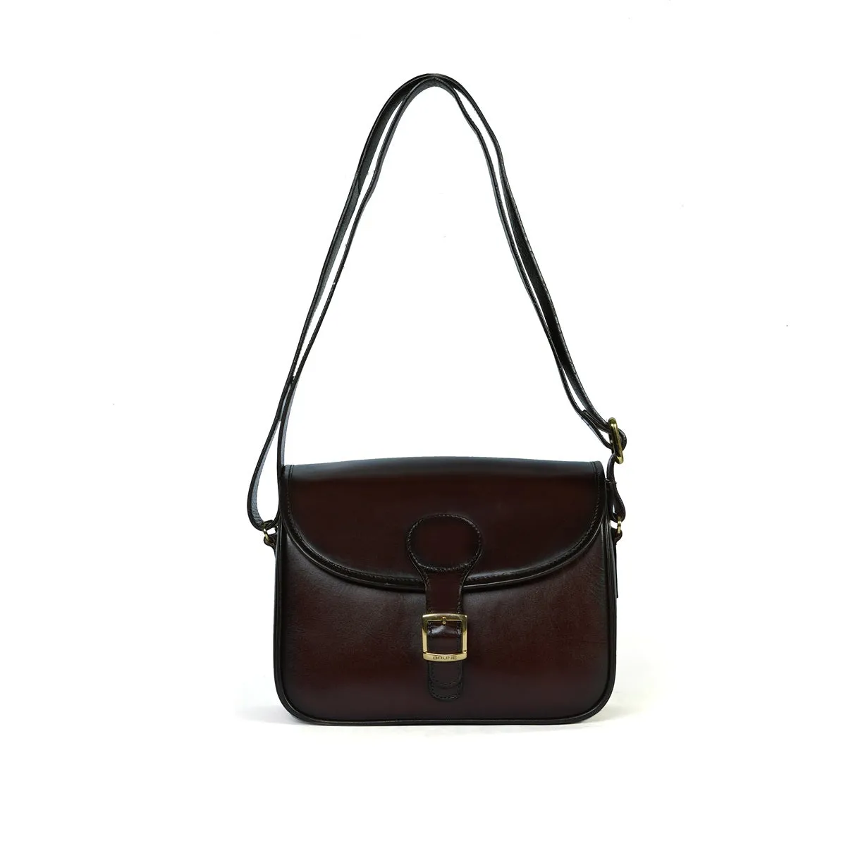 Dark Brown Leather Sling Bag with Adjustable Buckle