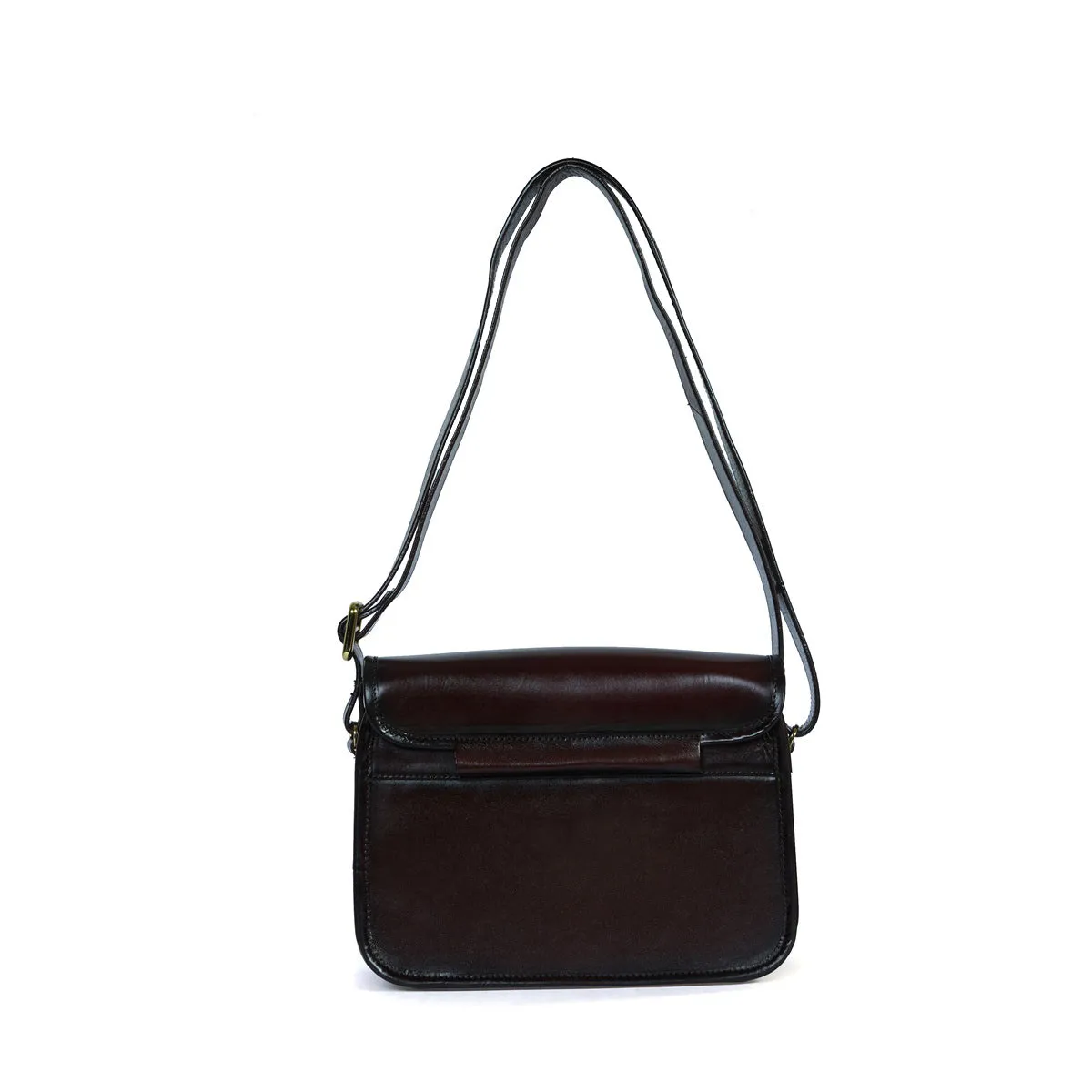 Dark Brown Leather Sling Bag with Adjustable Buckle