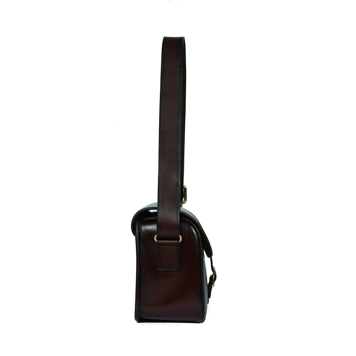 Dark Brown Leather Sling Bag with Adjustable Buckle