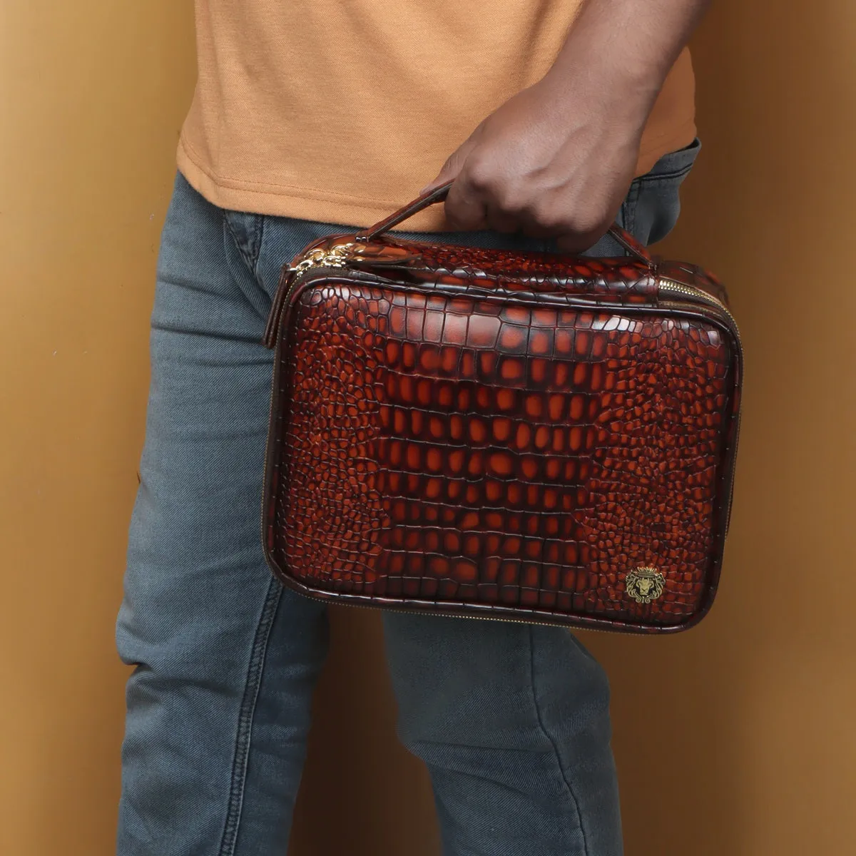 Double Compartment Kit Bag In Tan Leather