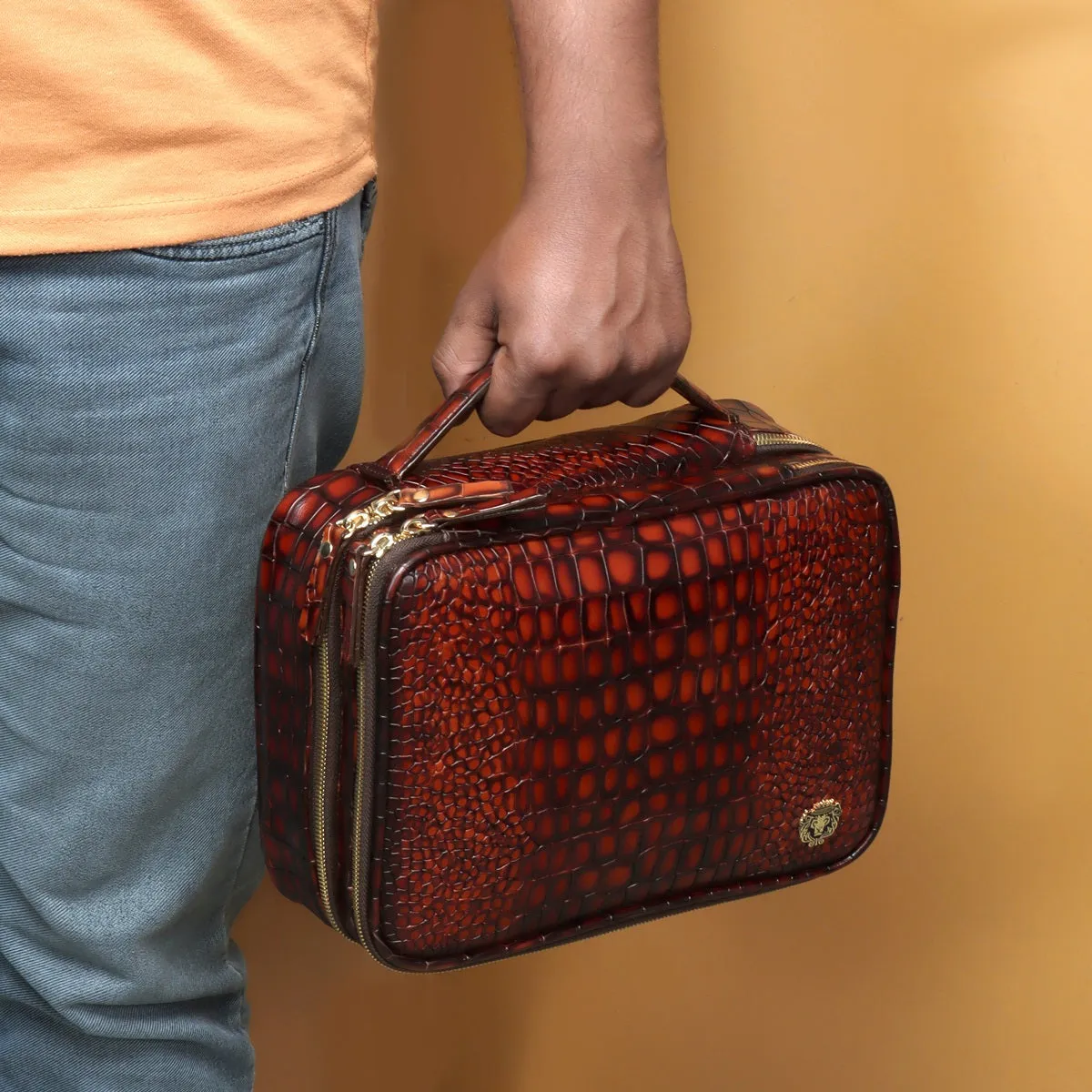 Double Compartment Kit Bag In Tan Leather