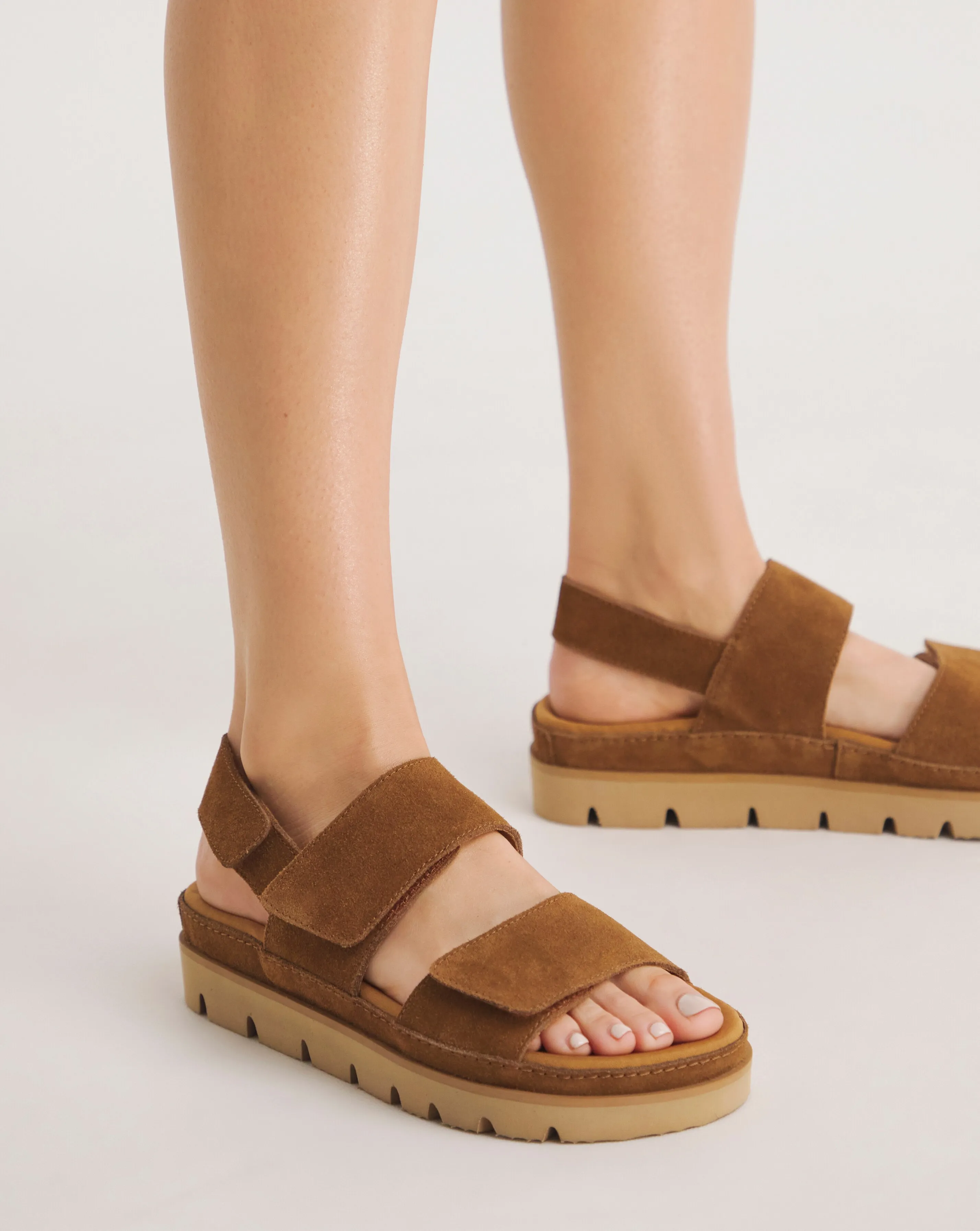 Edie Chunky Suede Touch and Close Sandals Wide E Fit | Simply Be