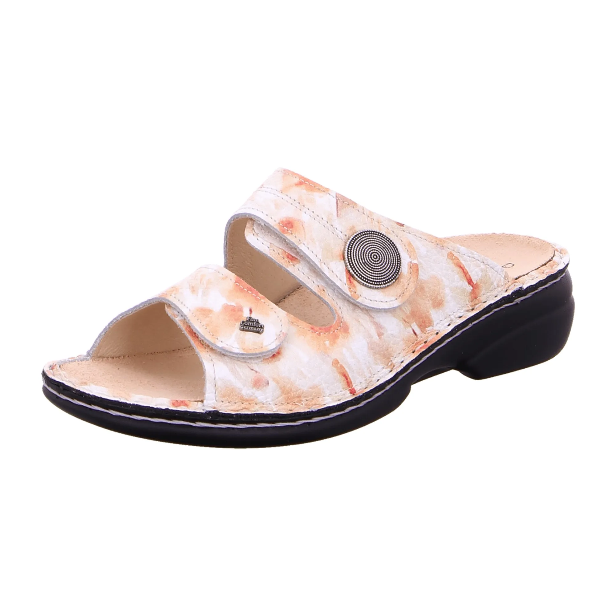 Finn Comfort Sansibar Peach Women's Sandals - Multicolor Leather Slides with Adjustable Straps and Removable Insoles