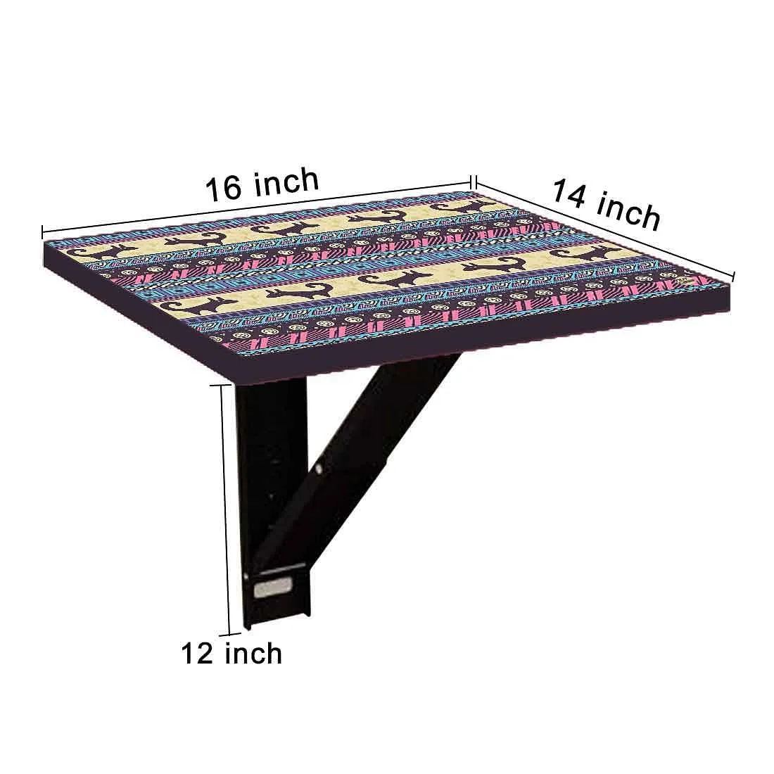 Folding Side Table for Bedroom - Aztec Blue Cream Pattern