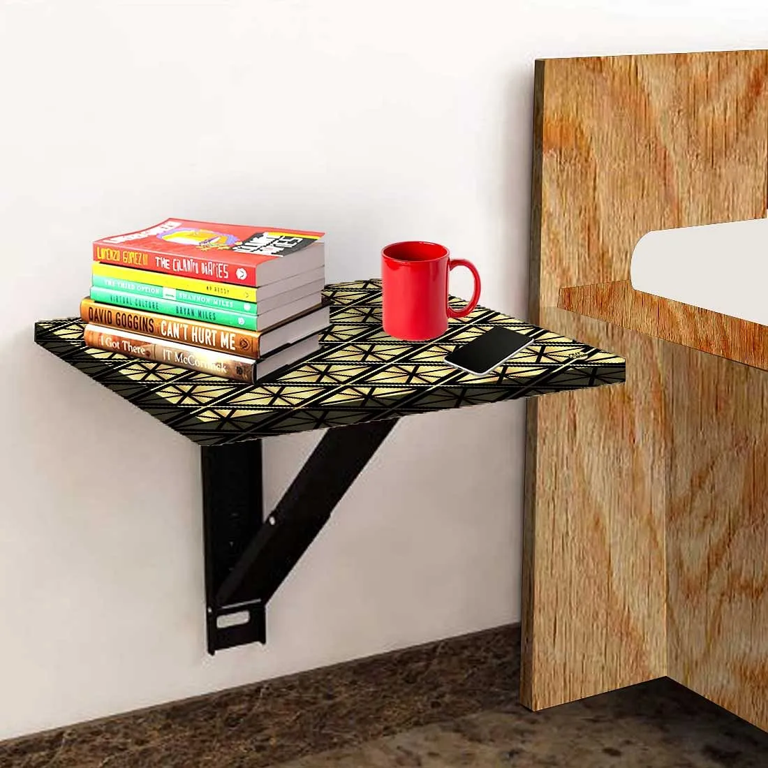 Folding Side Table for Bedroom - Geometric Diamond