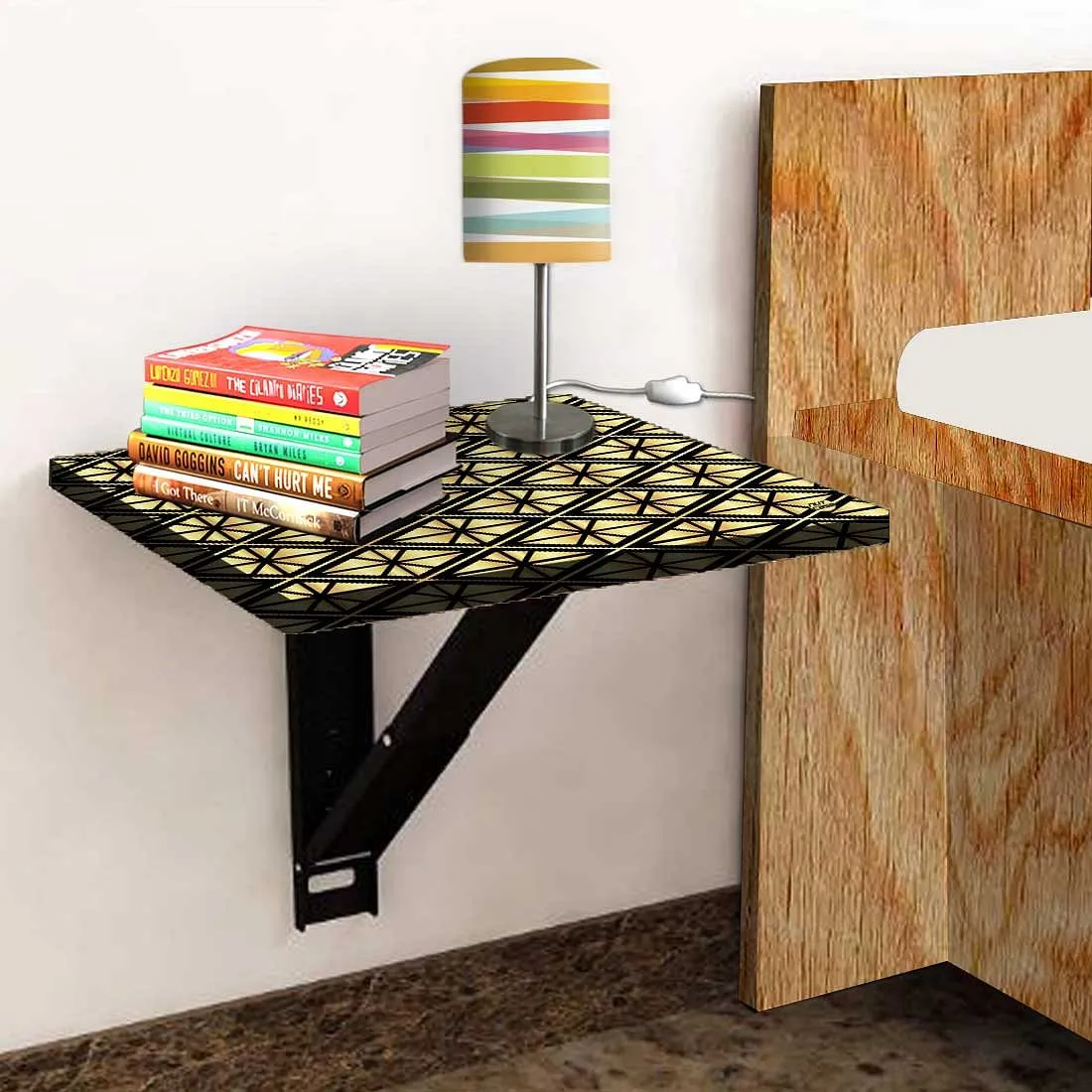 Folding Side Table for Bedroom - Geometric Diamond