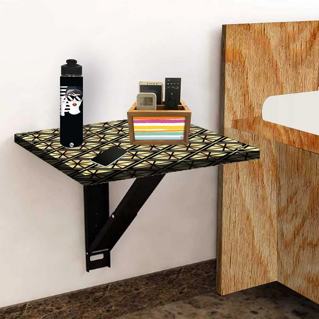 Folding Side Table for Bedroom - Geometric Diamond