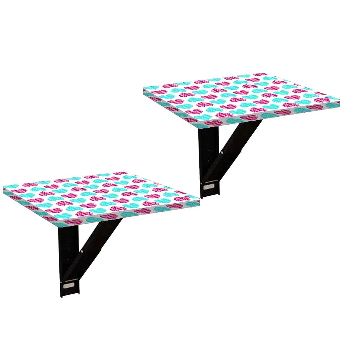 Folding Side Table for Bedroom - Hearts Pink and Blue