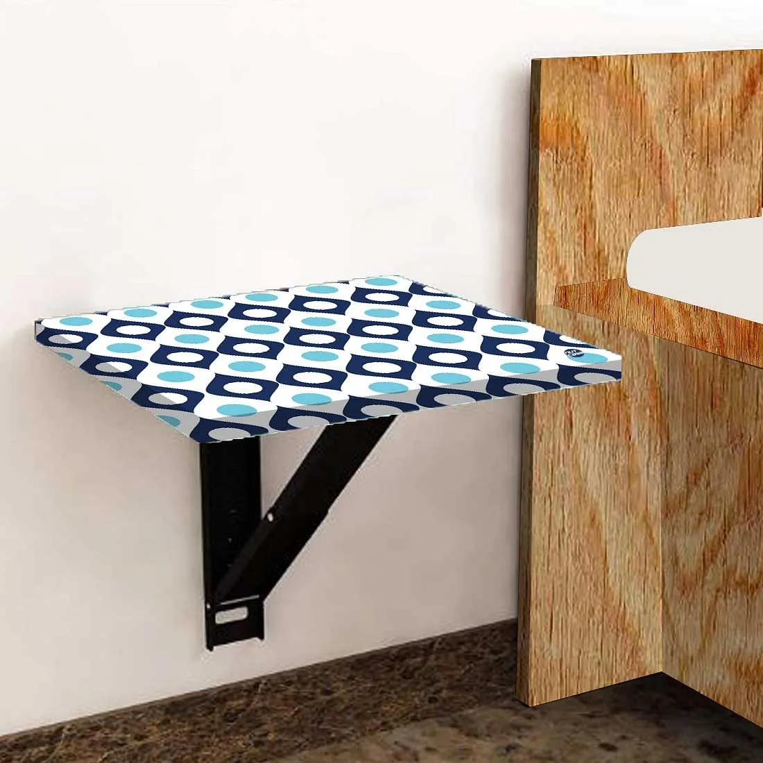 Folding Side Table Wall Mounted For Bedroom- Shades of Blue Retro