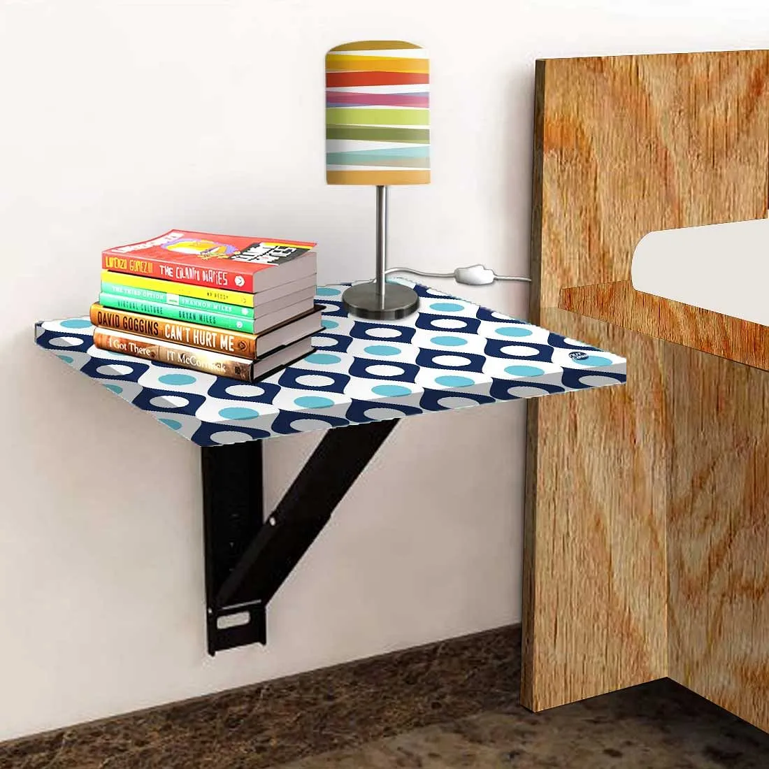 Folding Side Table Wall Mounted For Bedroom- Shades of Blue Retro