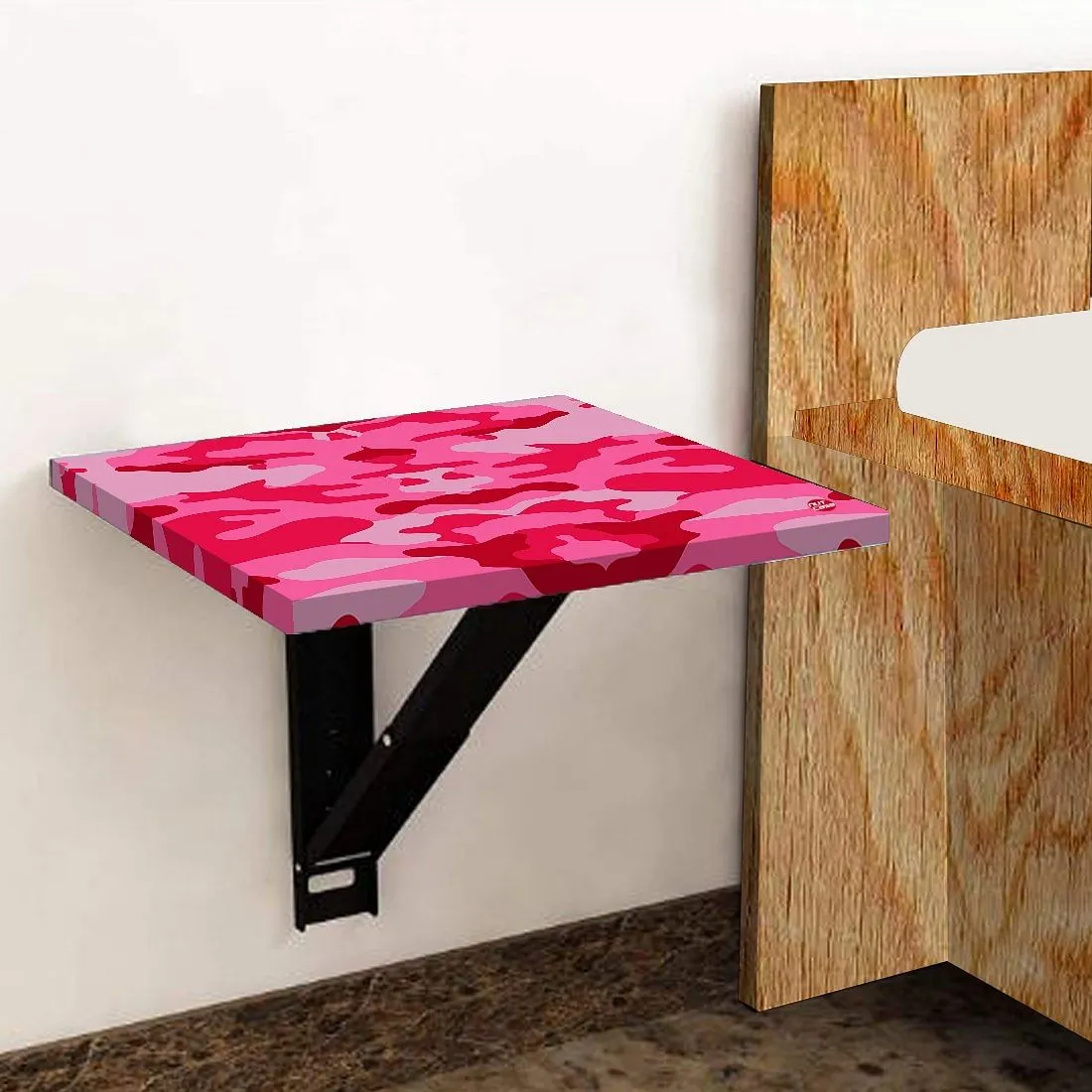 Folding Wall Mount Bedside Table - Army Camouflage Pink