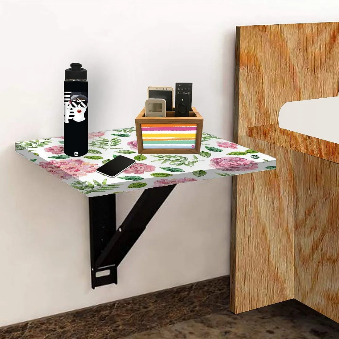 Folding Wall Mount Bedside Table - Floral Designer