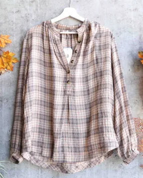 Free People - North Bound Pullover in Beige Plaid