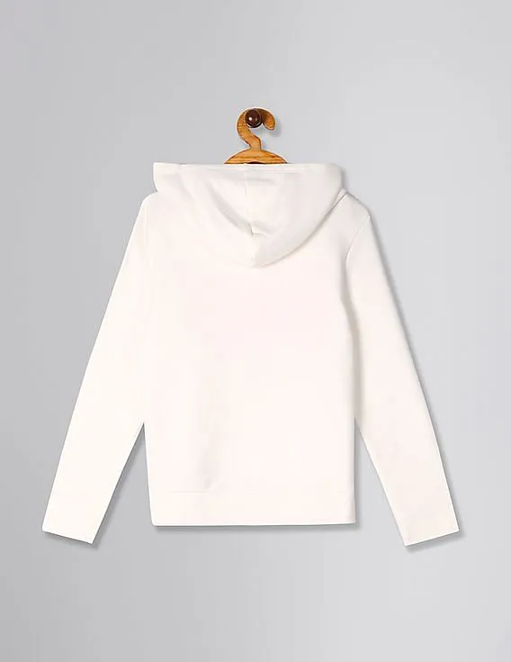 GAP Girls White Logo Hoodie Sweatshirt In Fleece