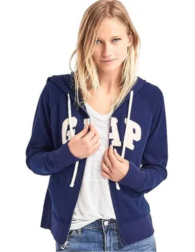 GAP Women Blue Felt Logo Zip Hoodie