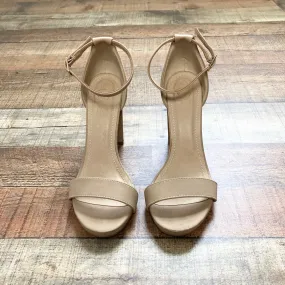 Heart in D Tan Faux Leather Heeled Sandals- Size 7 (see notes)