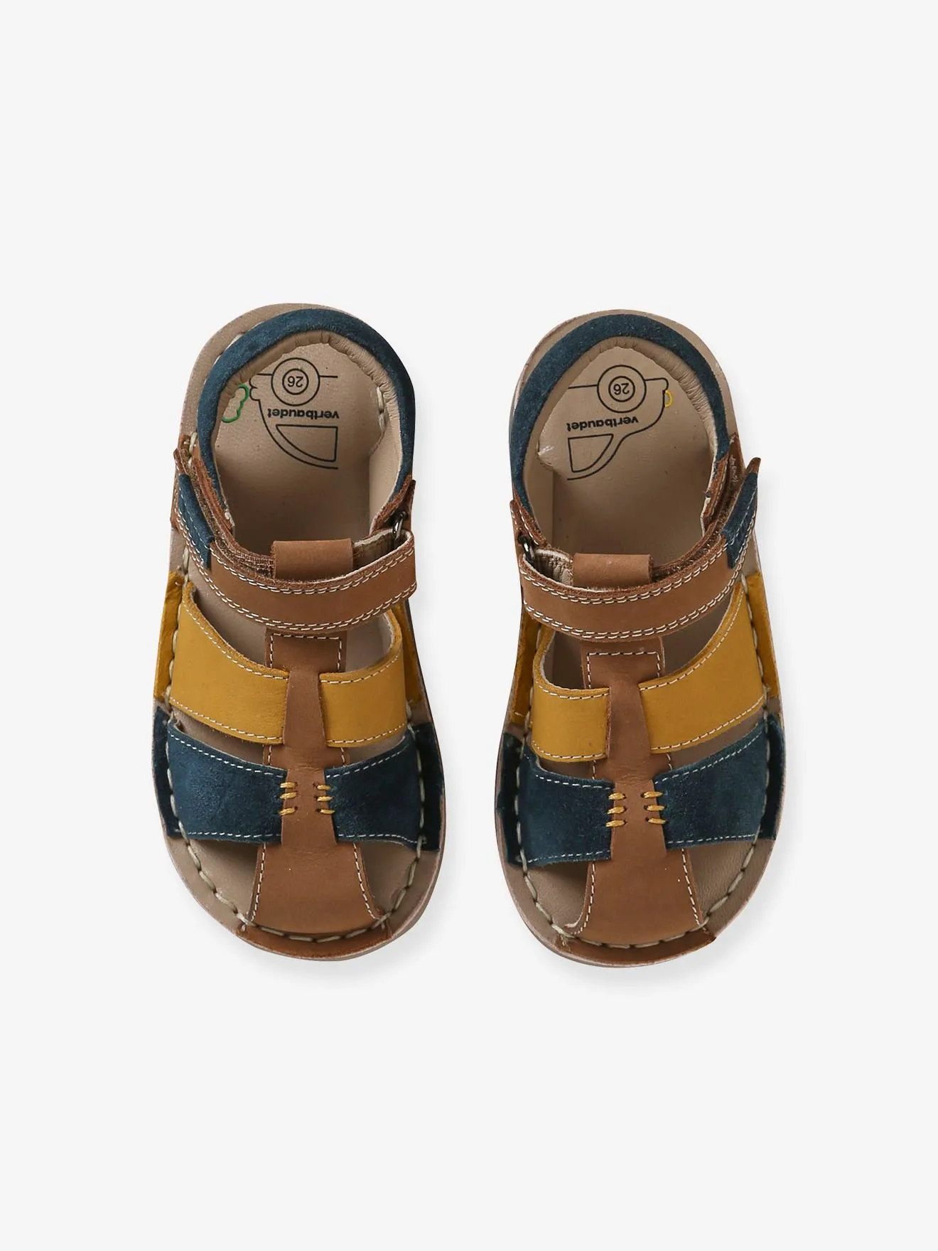 Hook-and-Loop Leather Sandals for Children, Designed for Autonomy - beige