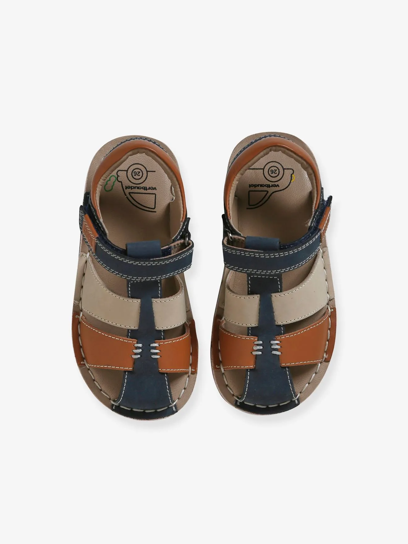 Hook-and-Loop Leather Sandals for Children, Designed for Autonomy - beige