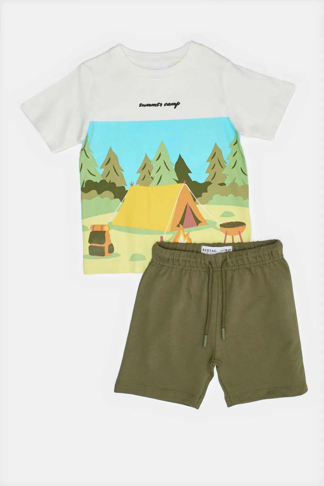 Infant Boys Olive And White Camping Print Casual Set (2 Piece)