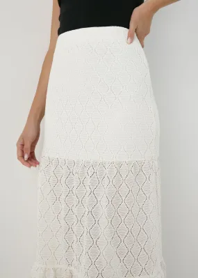 Ivory Smocked Patterned Maxi Skirt