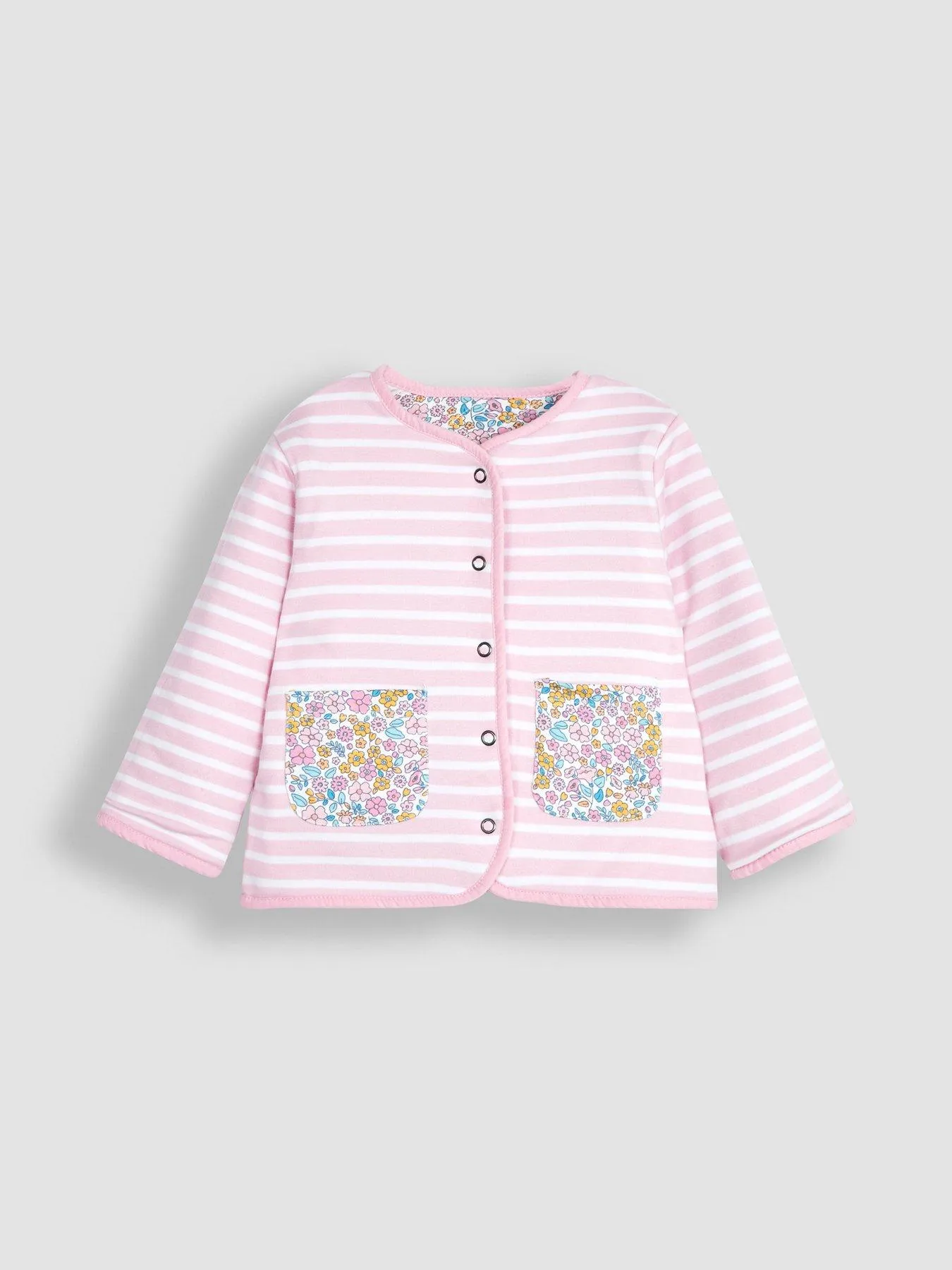 JoJo Maman Bebe Girls Jungle Floral Quilted Reversible Jacket - Pink