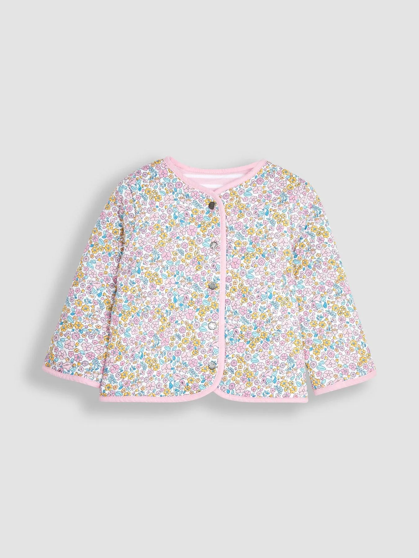 JoJo Maman Bebe Girls Jungle Floral Quilted Reversible Jacket - Pink