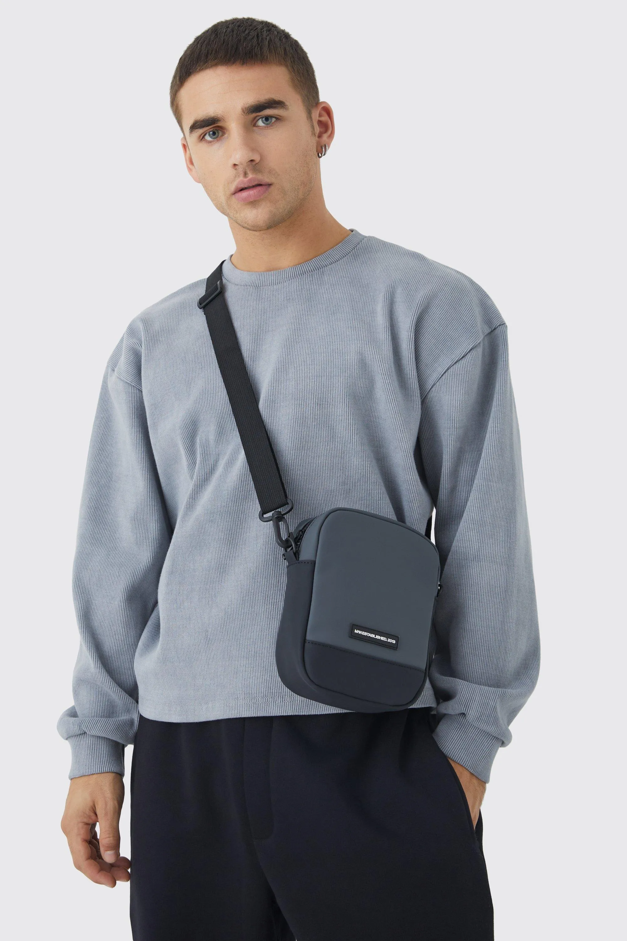 Man Rubberised Matte Pu Cross Body Bag | boohooMAN UK