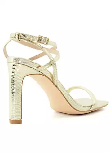 Matchmaker Gold Reptile Asymmetric Heeled Sandals by Head Over Heels By Dune | Look Again