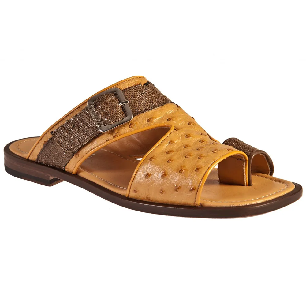 Mauri 1263/3 Ostrich / Embossed Karung Bolle Bajo Sandals Tabac (Special Order)