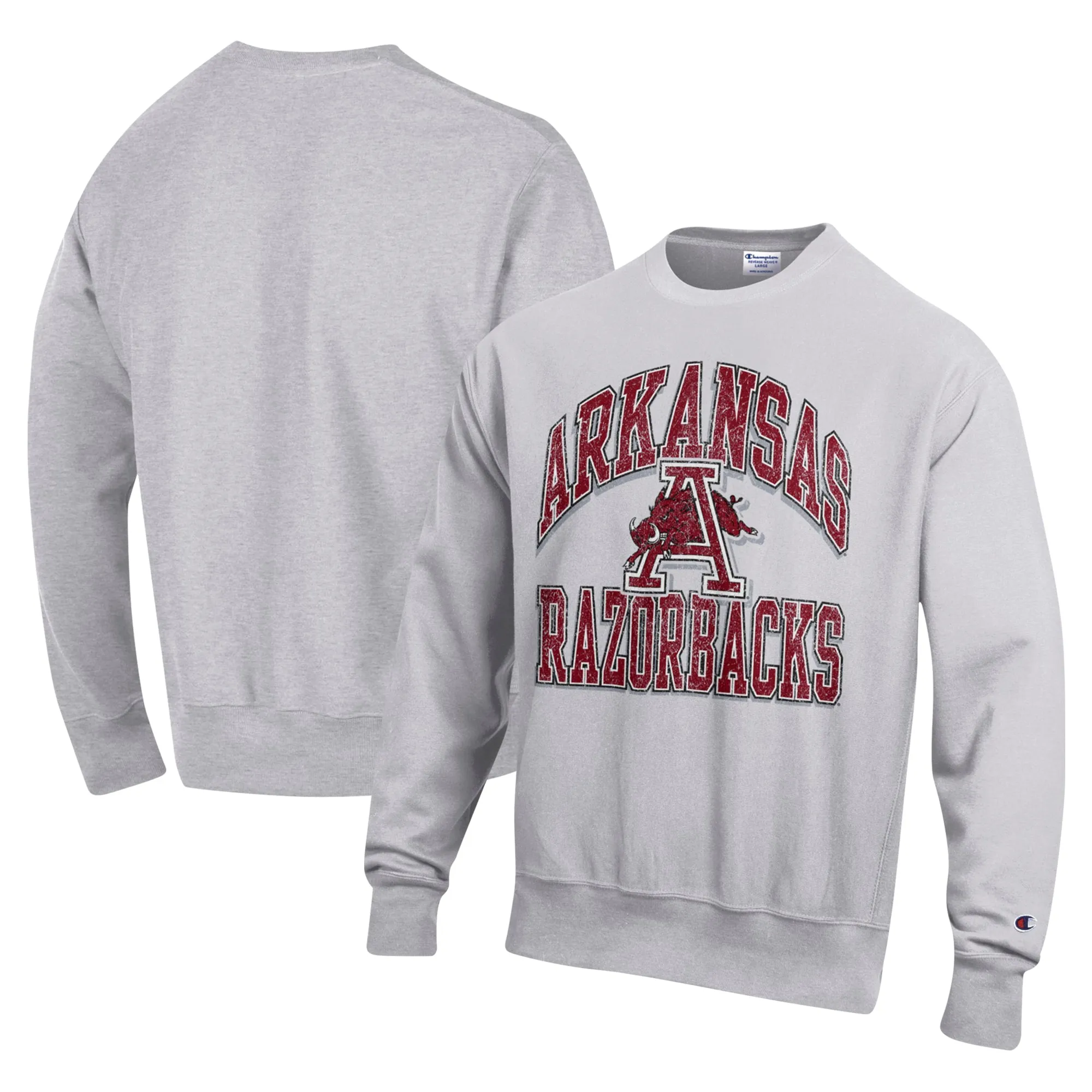 Men's Champion Heather Gray Arkansas Razorbacks Vault Late Night Reverse Weave Pullover Sweatshirt