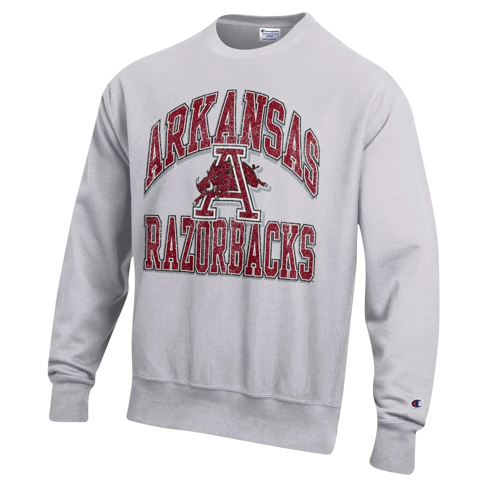 Men's Champion Heather Gray Arkansas Razorbacks Vault Late Night Reverse Weave Pullover Sweatshirt