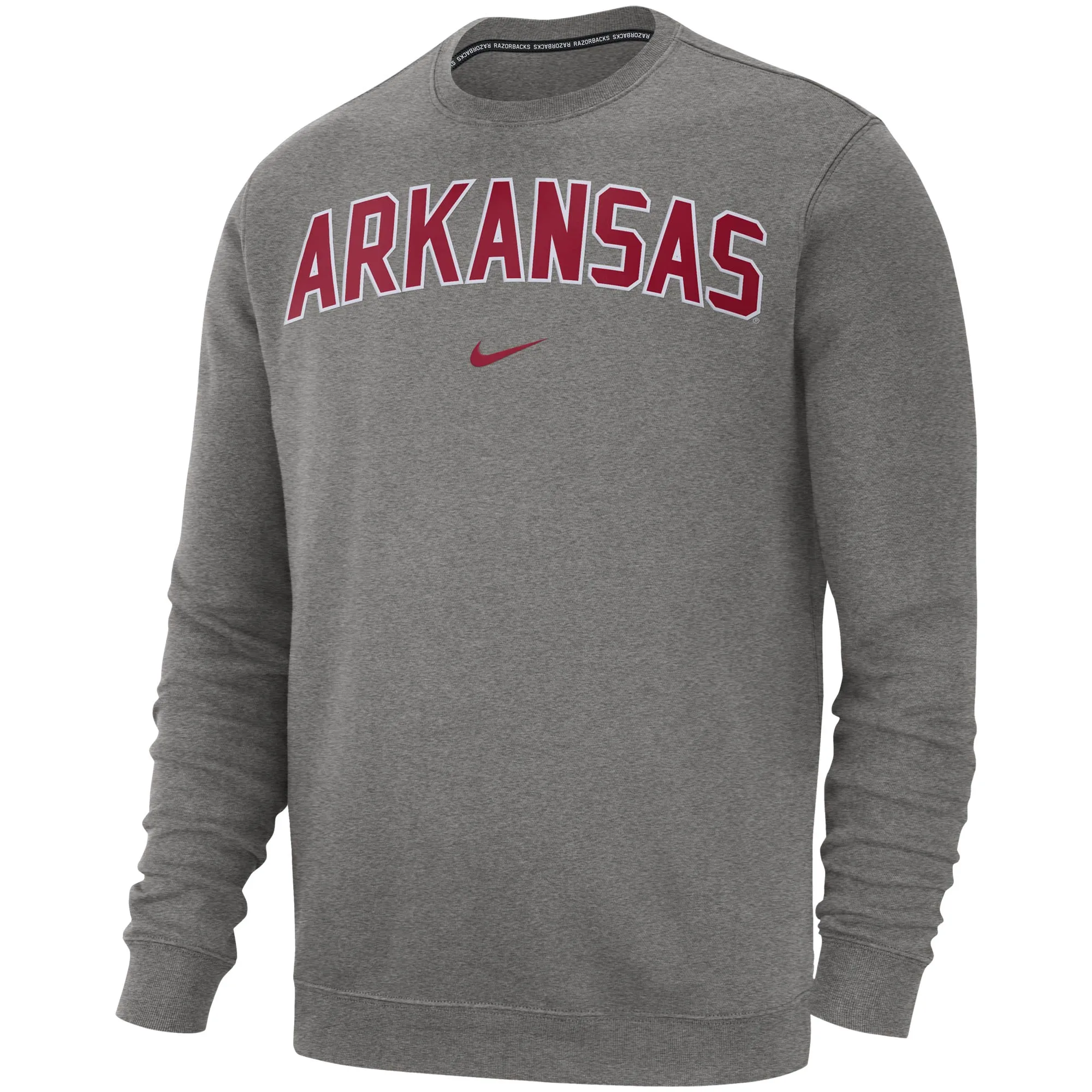 Men's Nike Heathered Gray Arkansas Razorbacks Club Fleece Arch Pullover Sweatshirt