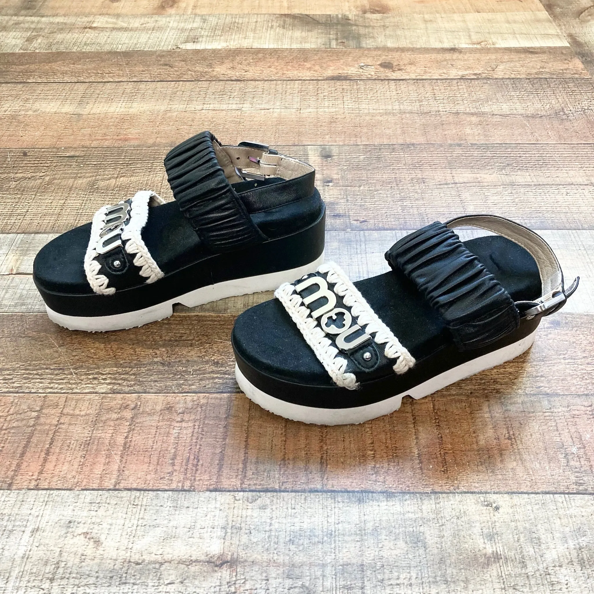 MOU BLACK WITH METAL LOGO EVA WEDGE SANDALS- SIZE 36 ( ONLINE)