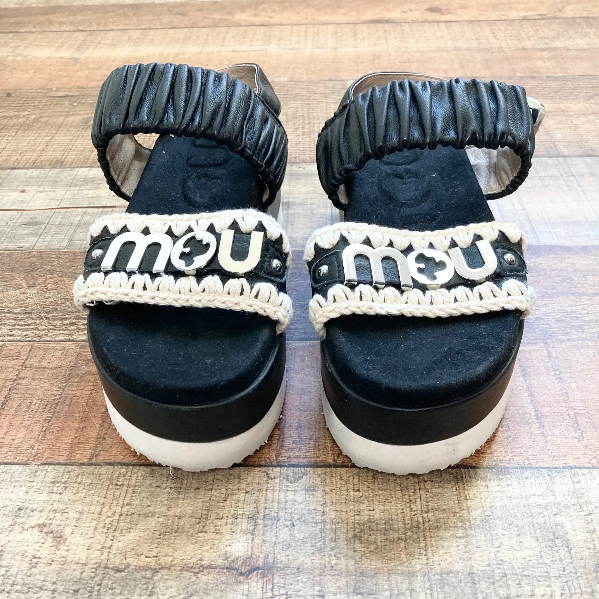 MOU BLACK WITH METAL LOGO EVA WEDGE SANDALS- SIZE 36 ( ONLINE)