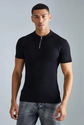 Muscle Short Sleeve Half Zip Polo