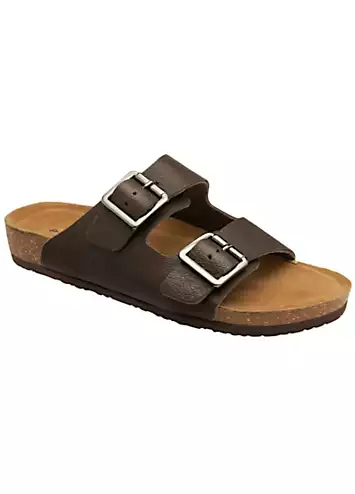 Nikhil Double Strap Dark Brown Leather Footbed Sandals by Dunlop | Look Again