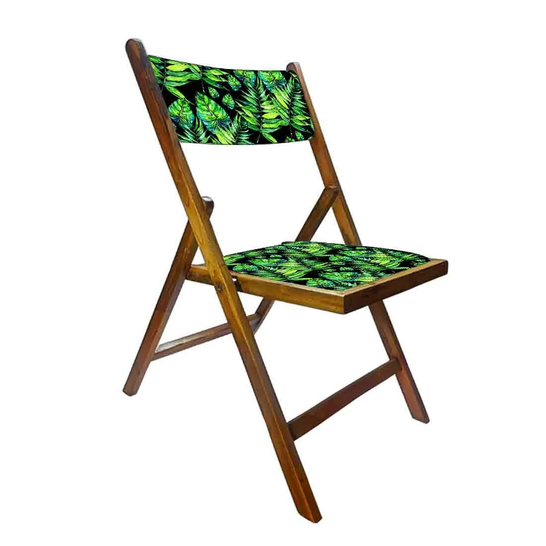 Nutcase Wooden Folding Chair for adults  -  Light Green Tropical Leaves