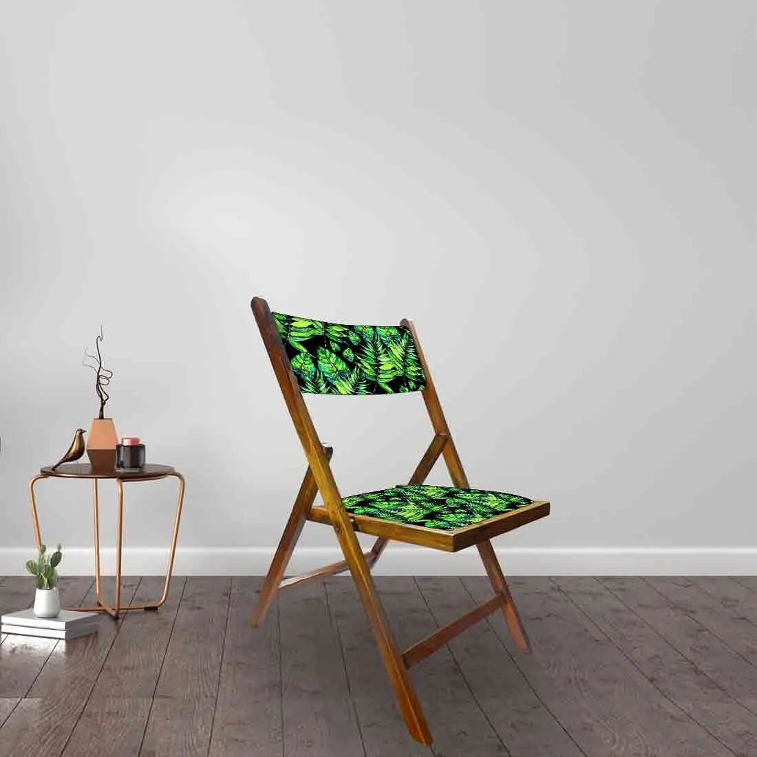 Nutcase Wooden Folding Chair for adults  -  Light Green Tropical Leaves